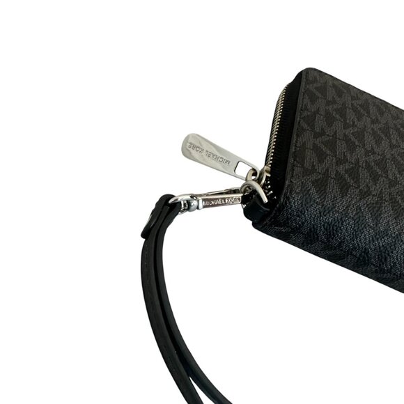 Michael Kors Jet Set Continental Wallet Signature Black Grey Handle Zip Leather - Picture 4 of 11